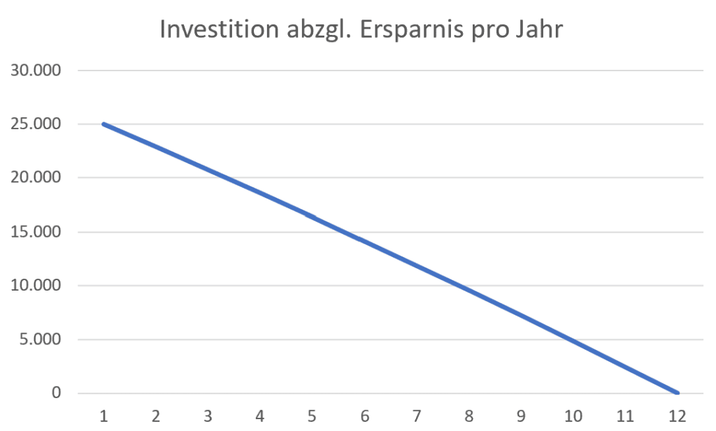 Investition abzüglich Ersparnis pro Jahr